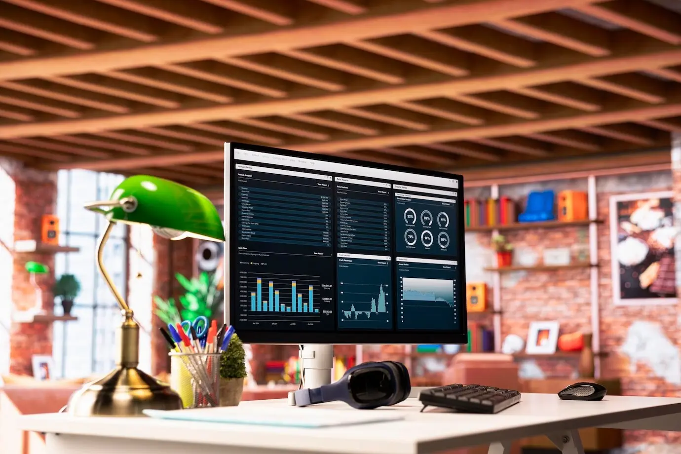 На экране ПК — интерфейс финансового приложения, отображающий выручку компании.